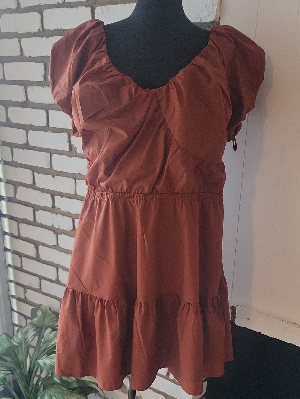 GAP Rust Short Puff Sleeve Tiered Mini Dress